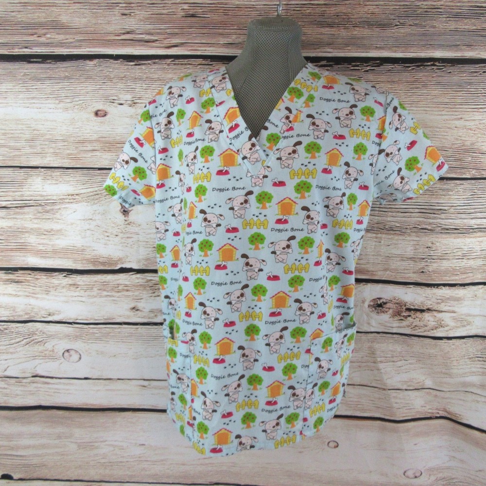 Bannock Court Scrubs top women's Med Doggie bone pattern